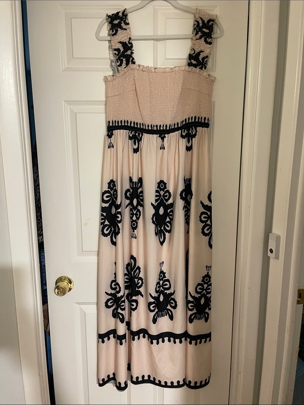 SHEIN Cream Midi Dress with Black Embroidered Details